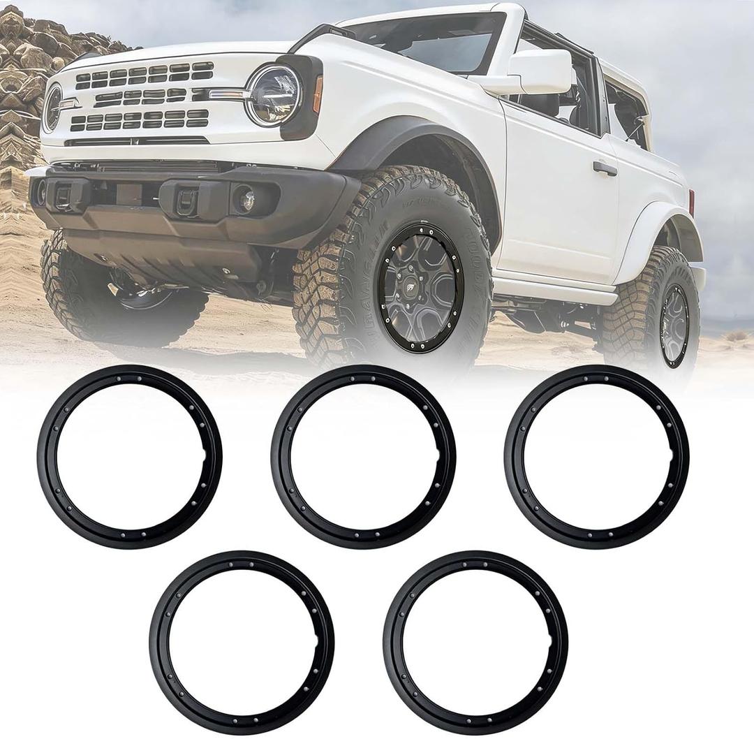 Black Bead Lock Wheel Beauty Rings for 2021-2026 Ford Bronco Sasquatch–Black Bolt on Trim Rings Kit NOT for Bronco Sport–Off Road Rim Cover Accessories