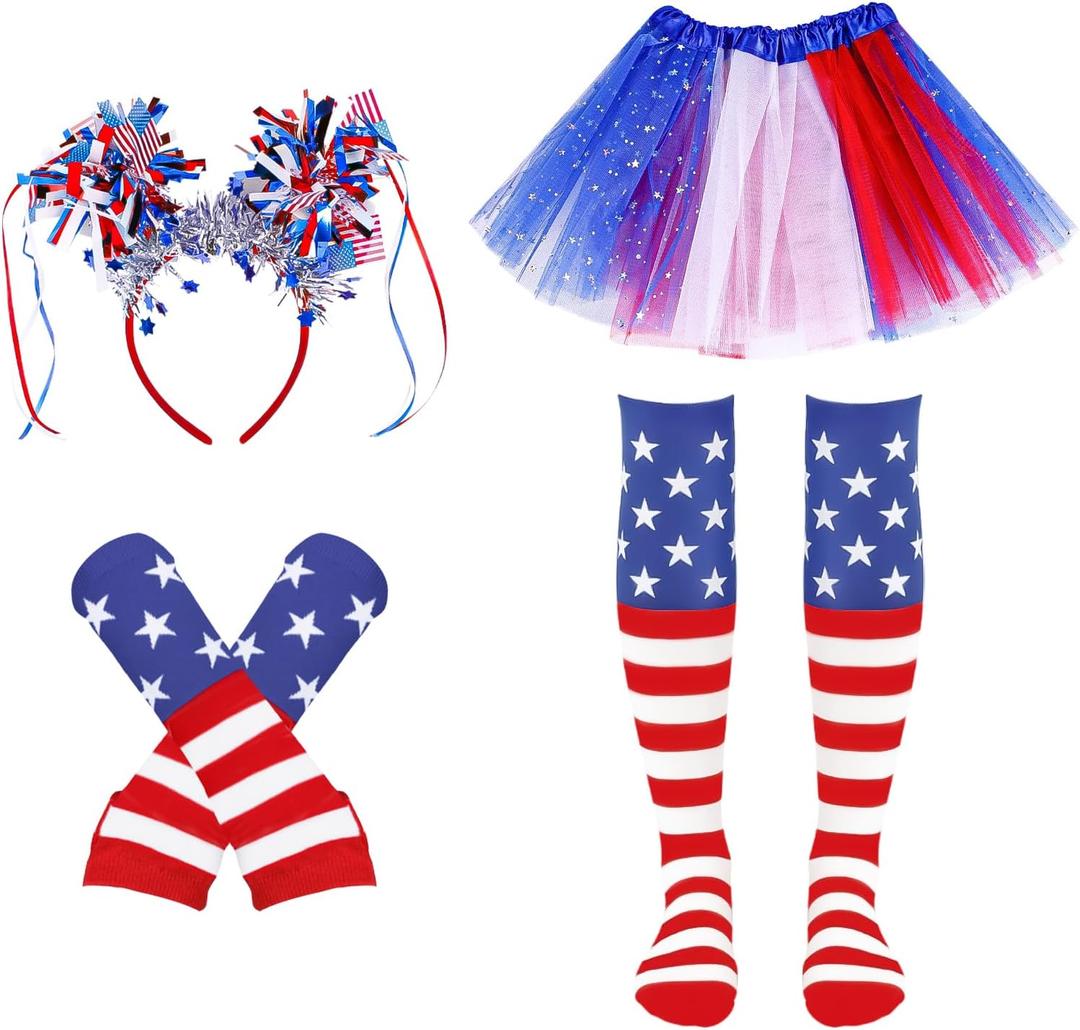 4th of July Tutu Set Independence Day Costume Red White and Blue Tutu Patriotic Costume Accessories Halloween Cosplay Party