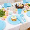 KIRE 150 Piece Blue Plastic Plates Disposable - Blue Dinnerware Set Includes 25 Dinner Plates, 25 Salad Plates, 25 Utensils Set 25 Clear Cups for Birthday/Picnic/Baby Shower/Easter/Spring