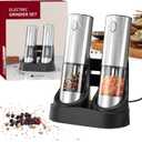 Electric Pepper & Salt Grinder Set, Automatic Seasoning Mill, Type-C Rechargeable Coarseness Adjustable, with LED Light, 95ml Enlarged Silo & Washable Storage Base, Stainless Steel