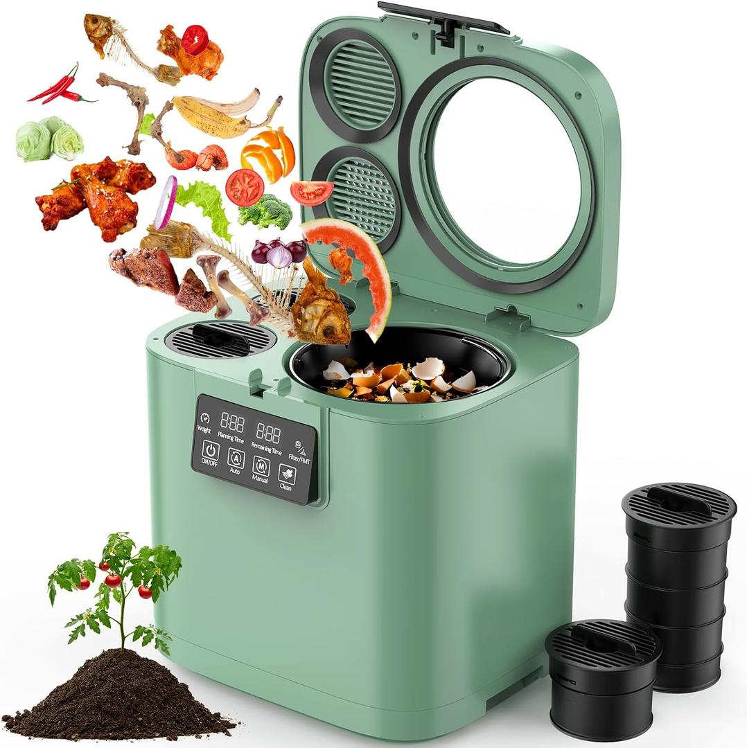 Growell 4L Electric Composter for Kitchen, Smart Countertop Compost Bin with Visible Window,Odorless & Low Noise, Auto-Cleaning,Turn Food Waste into Fertilizer, Food Waste Compost Indoor Machine, EC01