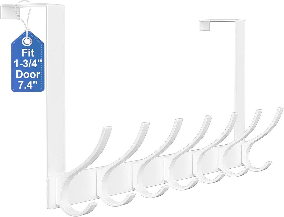 Over The Door Hooks, Sturdy Door Hanger, Large Over The Door Towel Rack with 12 Hooks, Heavy Duty Easy to Install, for Bathroom, BedroomKitchenHanging Towels, Coats (White)