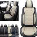 Aierxuan Front Pair Car Seat Covers, Anti-Slip Faux Leather Universal Fit Honda Acura Nissan Altima Rogue Honda Accord Hybrid CRV Civic Lexus BMW Audi, Black-Beige