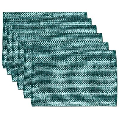 100% Cotton Placemats for Dining Room Tables Rectangle Two Tone Woven Fabric 10" x 19" Soft Durable Table Mat Set, Set of 6, Turquoise (Pack of 12)