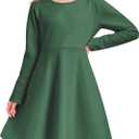 CharmWM Girls Long Sleeve Skater Dress Kids Fall Crewneck Holiday Party Dresses with Pockets