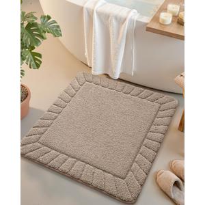 Color&Geometry Square Bath Mats for Bathroom Non Slip, 24"x24" Taupe Bathroom Rugs Absorbent, Washable Bath Rugs Shower Mat Outside Shower