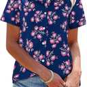 siliteelon Womens Short Sleeve Button Down Shirts Summer Blouses Casual Tops Hawaiian Tropical Floral Printed Camp Shirts (M)