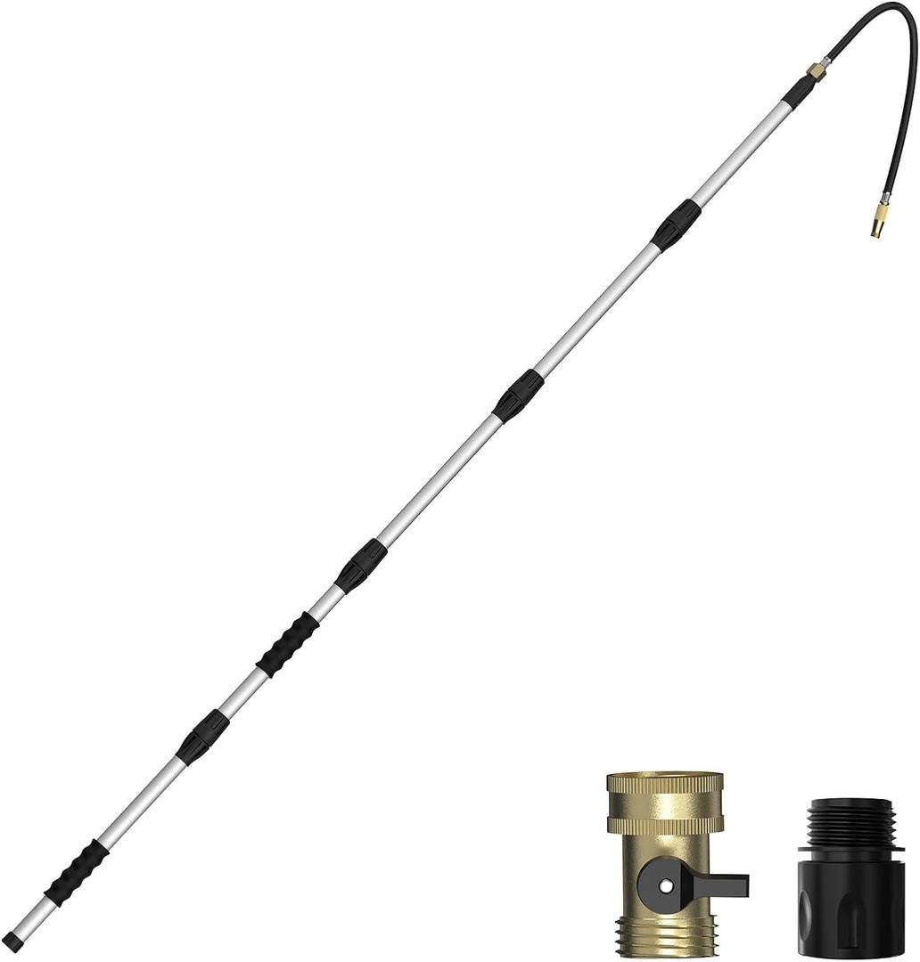 Gutter Cleaning Tools from The Ground, 12FT Reach Rain Gutter Cleaner with Bendable Wand and Quick Connect Adapter for Garden Hose (8FT)