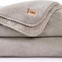 UGG Whitecap Fleece Throw Blanket, Soft Fluffy Blankets for Couch or Bed, Home Decor, Luxury Plush Throw, Machine Washable, 50-inch x 70-inch, Light Grey Seal