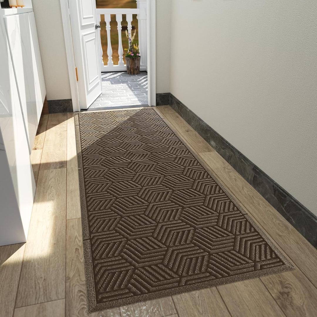 Yimobra Front Entrance Door Mat, All-Season Heavy Duty Outdoor Indoor Entryway Floor Mat, Sturdy Natural Rubber, Non Slip, Resist Dirt, Water Absorption, Easy Clean, 72x24 Inch, Beige Brown