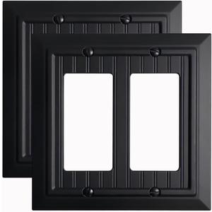 Beadboard Outlet Covers Wall Plates, Bamboo Fiber Light Switch Covers, Natural Material Electric Receptacle Decorative Switch Plate Outlet Cover (Matte Black, 2 Gang Decorator 2 Pack)