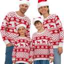 Ugly Christmas Matching Family Sweater Xmas Knit Outfit with Hat Pullover Sweaters Classic Traditional Holiday Jumper (White Red Elk Snowflakes)