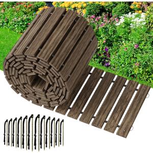 Amazer Wooden Garden Pathway, 24.5FT Roll Out Straight Walkway, Widened Plank Non-Slip Outdoor Walkway Path with Stakes, Garden Lawn Pavers for Outside Walkway Backyard Wedding Party Boardwalk, Brown