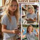 Vinsatin Girl's Short Sleeve Shirts Henley Round Neck Button up Tops Loose Fit Summer Basic Tees(5-6 Years,Light Mixed Gray)