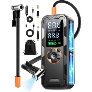 Tire Inflator Portable Air Compressor, 150PSI Electric Air Pump with Digital Pressure Gauge, Fast Inflation, Auto Shut-Off, 12V LED Light, Compact&Cordless Quick Inflation for Car, Motor, Bikes, Balls