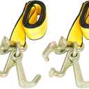 Fekuar 4Pcs 2" x 8' Truck Winch Tie Down Straps with RTJ Cluster Hook Heavy Duty Webbing Complete RTJ Strapes 3 Chain Link RTJ Cluster Hook Towing Truck Anchor Wrecker Tie Down