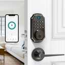 LOCK&SOLVER Keypad Door Lock with Handle, Smart Locks for Front Door, Keyless Entry Doorlock, Deadbolt Lock with Handle Set, App Remote Control, Easy Install with Video Guide, Rust-Resistant Zinc (Bronze-Flat Handle)