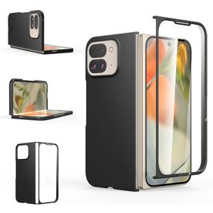 Foluu Slim Fit Case for Google Pixel 9 Pro Fold 2024, with Front Built-in Screen Protector, Ultra Thin Matte PC with Non-Slip Grip Protective Cover for Google Pixel 9 Pro Fold 2024 (Black)