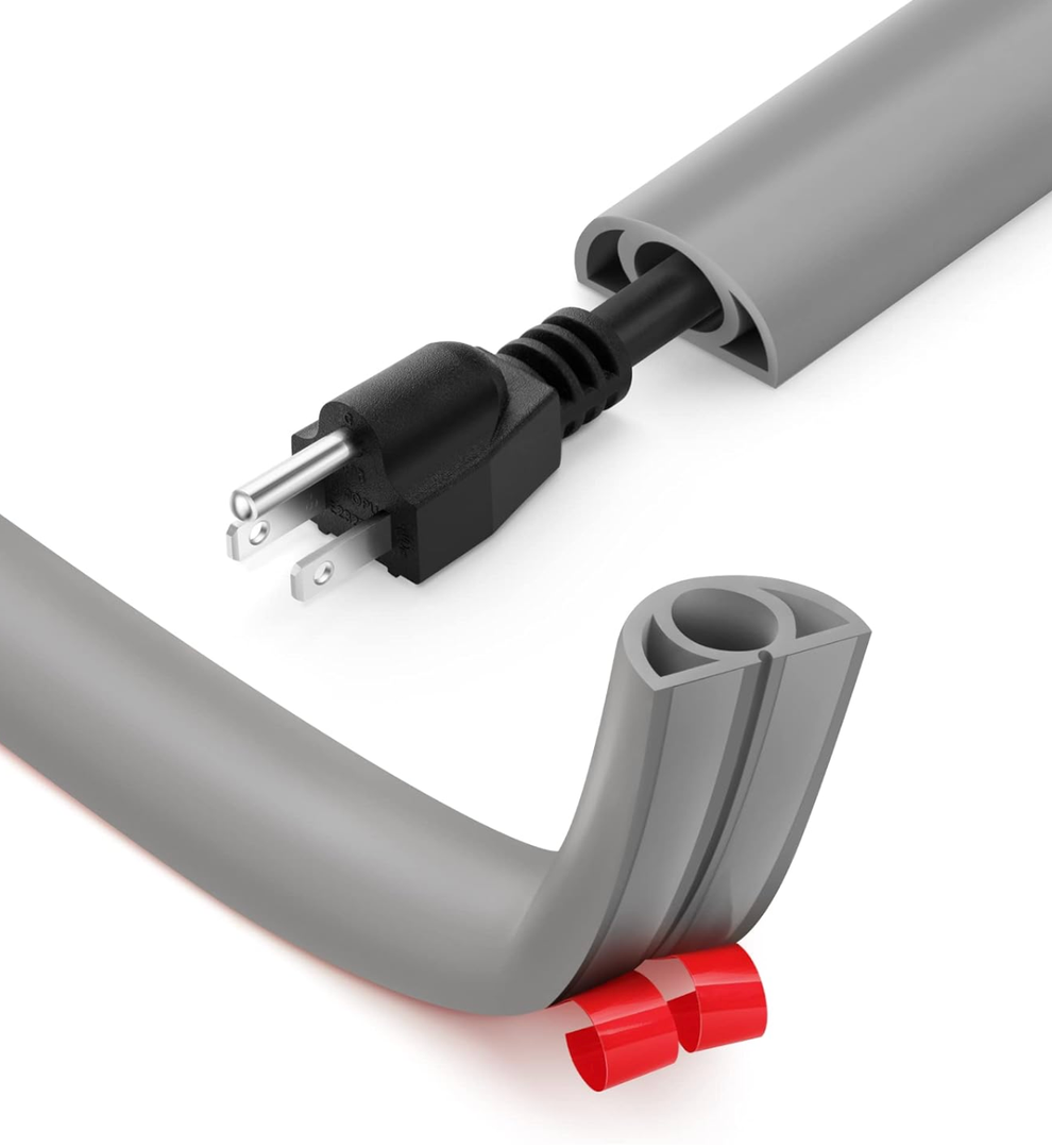 12ft Cord Cover Floor for Extension Cords, SelfAdhesive Floor Cable Cover to Protect Cables & Prevent Tripping, PVC Cord Hider Protector, Internal Wire Management Channel Diameter: 0.39", Grey