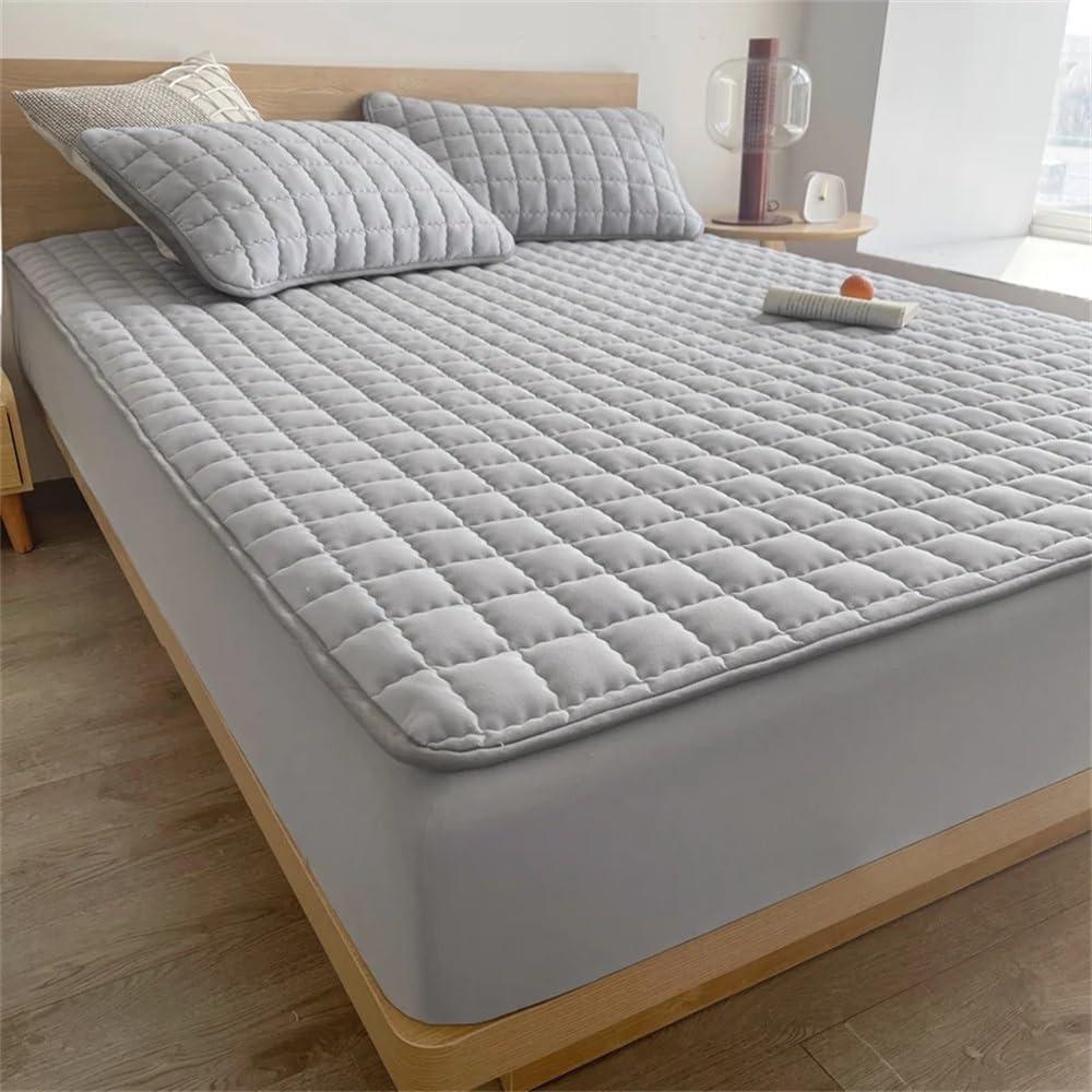 Cotton Solid Bed Fitted Sheet Comfort Soft Bed Sheet with Elastic Band Mattress Covers Protector Single Double Queen King Size (120x200cm+25cm, 5)