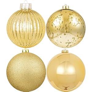 6in Large Christmas Ornaments Shatterproof Christmas Ball Ornaments Giant Xmas Tree Decoration Decorative Hanging Mercury Balls for Party, Home, Holiday (Gold, 4pc)