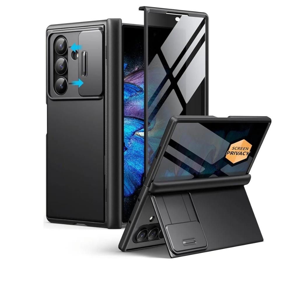BERFY for Z Fold 7 Case with Privacy Screen Protector, [Anti Spy] Hidden Kickstand & Slide Camera Cover & Hinge Protective, Full Body Shockproof Slim Hard Phone Case for Samsung Galaxy Z Fold 7, Black