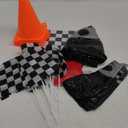 24 Pcs Race Car Theme Birthday Party Supplies, 8 Pcs Traffic Cones, 12 Black and White Checkered Flags, 2 27.5" Inflatable Tire Tubes, Black Floor Runner, Checkered Tablecloth(Vivid Style)