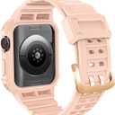 CRIS-BAND Bumper Bands Compatible with Apple Watch Band 45mm 44mm 42mm 41mm 40mm 38mm for Women Men, Water Shock-Proof Strap for iWatch Apple Watch Band with Case for Series 9 8 7 6 SE 5 4 3 2 1 (Pink)