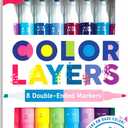 Ooly Color Layers Double Sided Markers - Set of 8 Colored Markers, 16 Colors Chisel and Point Tip on Each Marker for Kids, Art Supplies and Stationery Set