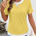 SHEWIN Womens Tops Casual Crewneck Color Block Short Sleeve Mock Double Layer T-Shirt Summer Outfits for Women 2026 (Yellow, M)