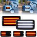 LED Sequential Front Turn Signal Lights White DRL for 1997-2006 Jeep Wrangler TJ, Smoked Lens Bumper Dynamic Amber Blinker Corner Lamps