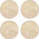 Gold Placemats Round Set of 4 Round PVC Table Mats 15 inches Decorative Heat Resistant Placemats Easy to Clean Kitchen Mats with Leaf Cut-Out Design for Dining Table Holiday Wedding Party Decorative
