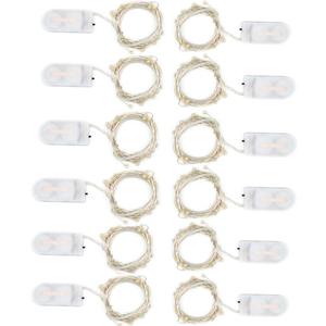 Pack of 12 LED Moon Lights 20 Micro Starry LEDs on Silver Extra Thin Copper Wire, 2 x CR2032 Batteries Included, 7 Ft (2m) for DIY Wedding Centerpiece or Table Decorations (Warm White)