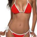 Suvimuga Women Two Piece Swimsuit Color Block Swimwear Halter String Triangle Bikini Sets (Large, Red)