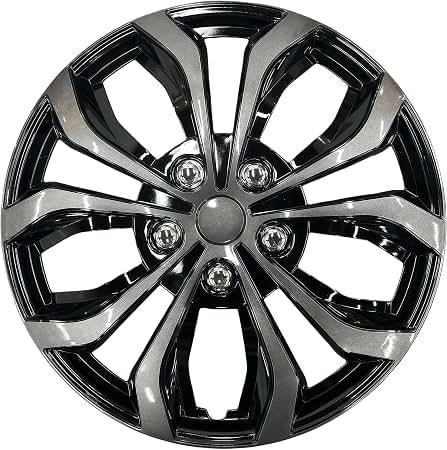 Premium Universal Hubcaps 17 inch, Compatible with Steel Wheels, Set of 4 (Black-Gunmetal Grey)