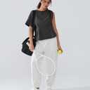 Women's Peplum Tops Babydoll Tops Short Sleeve Shirts Cinched Waist Tops Casual Blouses Dressy Summer (Dark Grey)