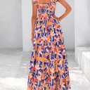 2025 Women's Summer Boho Floral Maxi Dress with Pockets - A-Line Smocked Tiered Ruffle Sleeveless Beach Sun Dress (Blue)