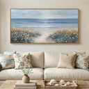 Extra Large Framed Coastal Landscape Wall Art for Living Room, Horizontal Floral Beach Seascape Canvas Artwork for Walls, Ocean Scenic Picture Print for Bedroom Dining Room Office Wall Decor, 60x30 In