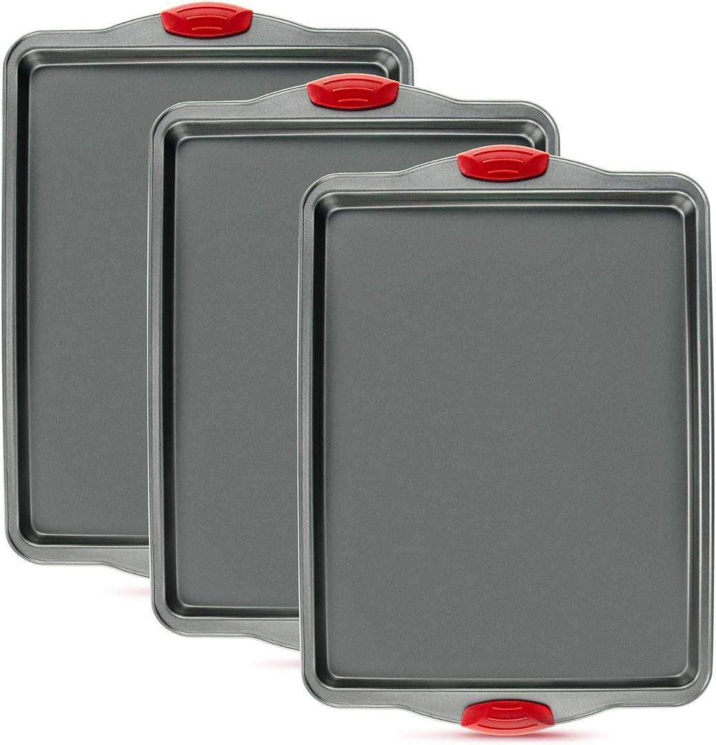 Premium Nonstick Baking Sheet Pans  Set of 3, Heavy-Gauge Carbon Steel, Warp, Dent, and Rust-Resistant  Gourmet Rimmed Half Cookie Sheet Trays, Non-Toxic for Exceptional Baking Performance