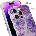Jusy Compatible with iPhone 15 Pro, Colorful Retro Oil Painting Printed Flower Laser Glossy Pattern Cute Curly Wave Phone Case Soft TPU Cover for Girly Women -Purple