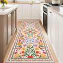 Likiyol New Floral Runner Rug 2x6 Runners for Hallways, Non Slip Washable Kitchen Runner Rug Soft Faux Cashmere Hallway Runners Long Area Rug Carpet Non Shedding for Bedroom, Bathroom, Laundry, Beige