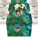 AUUXVA Table Runner Peacock Feather Durable Luxury Dresser Scarf Tabletop Cloth for Wedding Dining Table Holiday Party Kitchen Home Decoration 13x70in