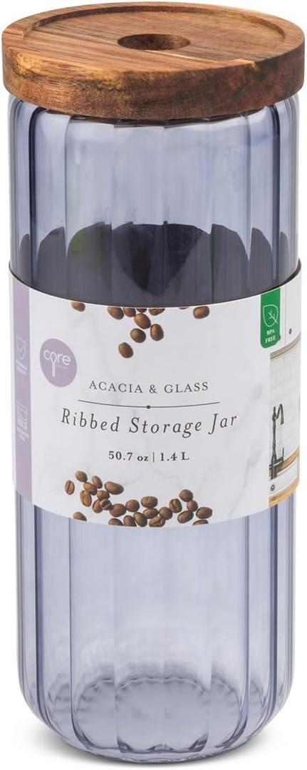 Core Home & Kitchen Lilac Haze Ribbed Storage Jar With Acacia Wooden Lid 1.4 Liter Glass Cannister For Herbs, Spices, Q-Tips, Cotton Balls Kitchen Or Bathroom Essentials Core Home & Kitchen Lilac Haze Ribbed Storage Jar With Acacia Wooden Lid 1.4 Liter Glass Cannister For Herbs, Spices, Q-Tips, Cotton Balls Kitchen Or Bathroom Essentials