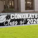Black and Silver Graduation Decorations Class of 2026 Banner Black and Silver Congrats Grad Banner Graduation Yard Sign for High School College Commencement Party