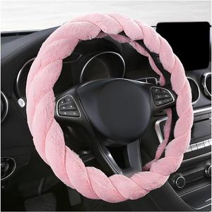 KVAEY Fluffy Car Steering Wheel Cover, 15 Inches Anti-Slip Round Fuzzy Winter Steering Wheel Protector, Soft Warm Plush Steering Wheel Cover for Women Girls, Car Accessories (Pink, Round)