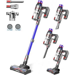 Cuzmok Cordless Stick Vacuum Cleaner for Home: Power Suction Vacuum Tangle-Free Lightweight Design & 2600mAh Detachable Battery Up to 50mins Runtime for Pet Hair Carpet Hardwood Floor (Blue)