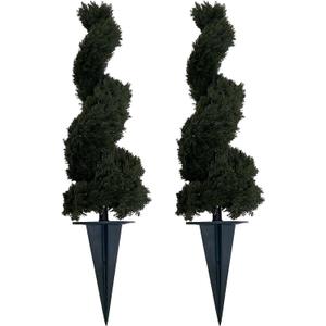 32" Artificial Boxwood Bush Spiral Topiary Tree UV Resistance Rated with Spike. Easy to Push in The Ground.Plant Looks Great in a Planter Anywhere. Indoor/Outdoor Decor 2 Pack