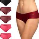 DANISH ENDURANCE Women's Hipster Panties, Seamless No Show Underwear, Invisible Comfort, Tag Free, 3 or 5-Pack (Large, Multicolor (1x Black, 2x Pink, 2xRuby))