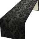 Black Damask Table Runner, Vintage Gothic Floral Exotic Bohemian Antique Victorian Baroque Dinner Runner for Farmhouse Party Holiday Home Kitchen Dining Table Decor 13"x70"