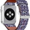 Mingdao Band Compatible with Apple Watch Series 7 6 5 4 3 2 1 SE,38mm 40mm 41mm Patterned Leather Replacement Strap (Tribal Elephant-Wb05)